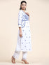 NOOR Chikankari Kurta With Pocket - White With Blue